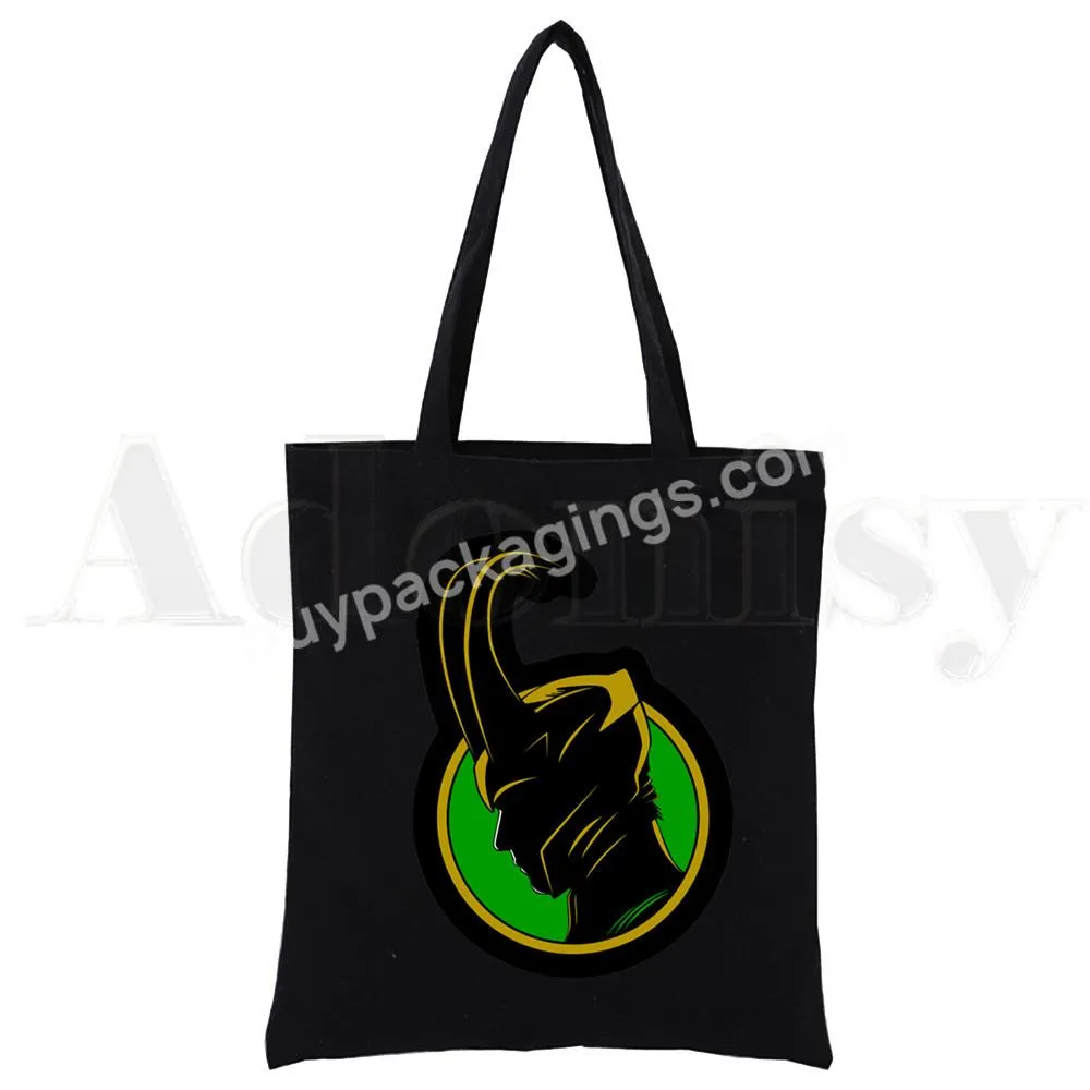 Funny God Of Mischief Reusable Shopping Bag Canvas Tote Bags Printing Eco Shopper Shoulder Black Bag