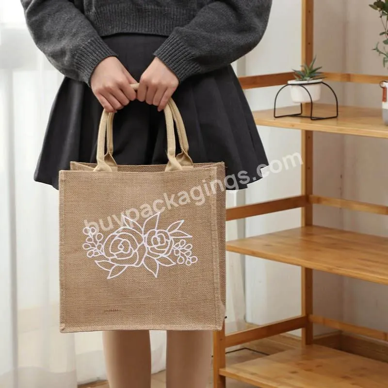 Gift Custom Logo Eco Reusable Cloth Carrying Bags Women Beach Hand Tote Laminated Grocery Promotional Shopping Handbags Jute Bag