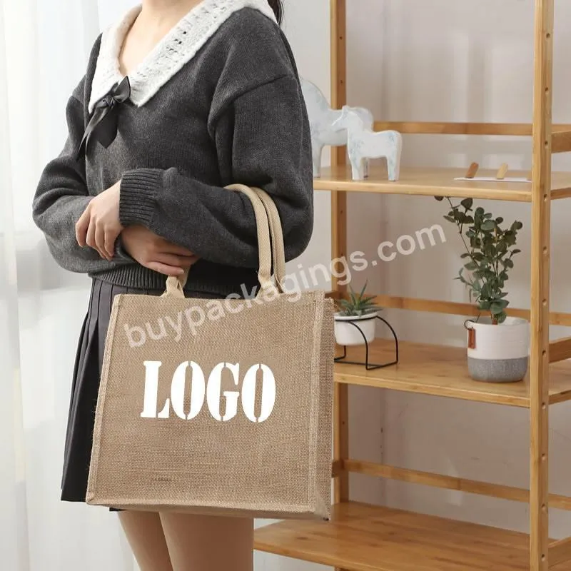 Gift Custom Logo Eco Reusable Cloth Carrying Bags Women Beach Hand Tote Laminated Grocery Promotional Shopping Handbags Jute Bag