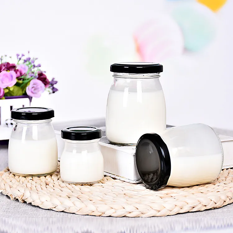 Glass Jelly mousse cup with lid large caliber 100ml 200ml pudding bottle Yogurt bottle wedding candy Fresh milk bottle