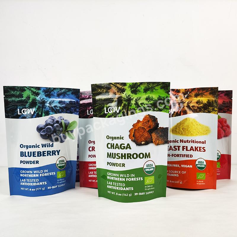 Glossy Finished Foil Stand Up Pouch Protein Powder Plastic Bags Customized Fruit Powder Protein Bag Food Protein Powder Food Bag