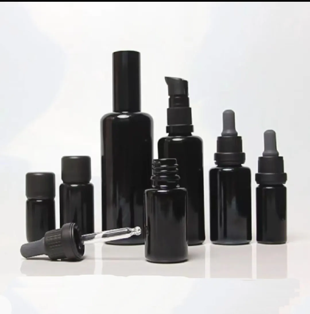 Good Quality Various Style Matte Black Glass DropperSprayDropped PlugEmulsion Glass Bottle For Cosmetic