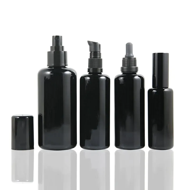 Good Quality Various Style Matte Black Glass DropperSprayDropped PlugEmulsion Glass Bottle For Cosmetic