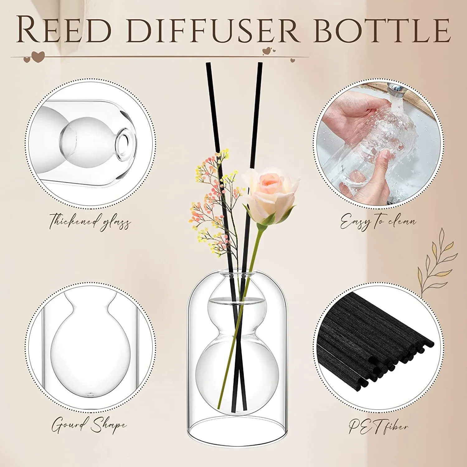 Gourd Aromatherapy Glass Reed Diffuser Bottle Empty Refillable Glass Fragrance Bottle