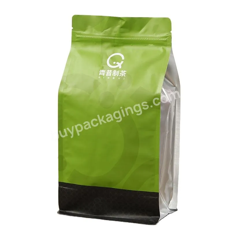Gravure Printing Flat Bottom Eight Side Sealed Ziplock Standup Pouch Tea And Coffee Packaging Bulk Bags