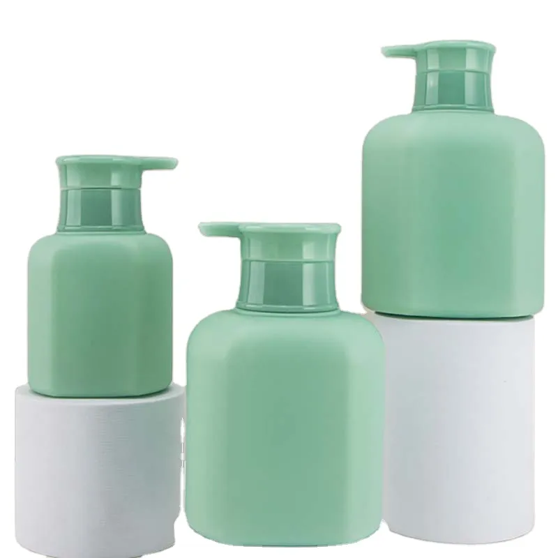 Green  Body HDPE Material Square Shape Lotion Container Conditioner Shampoo Plastic Bottle