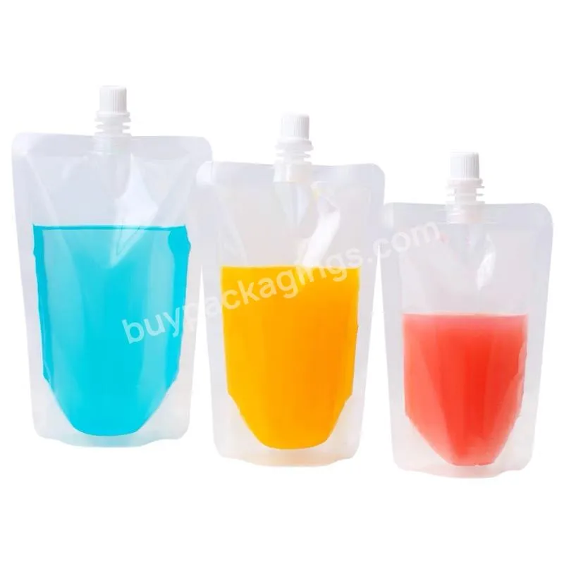 Hand Held Cold Hot Stand Up Spout Pouches Clear Beverage Reusable Customized Juice Pouch Bags
