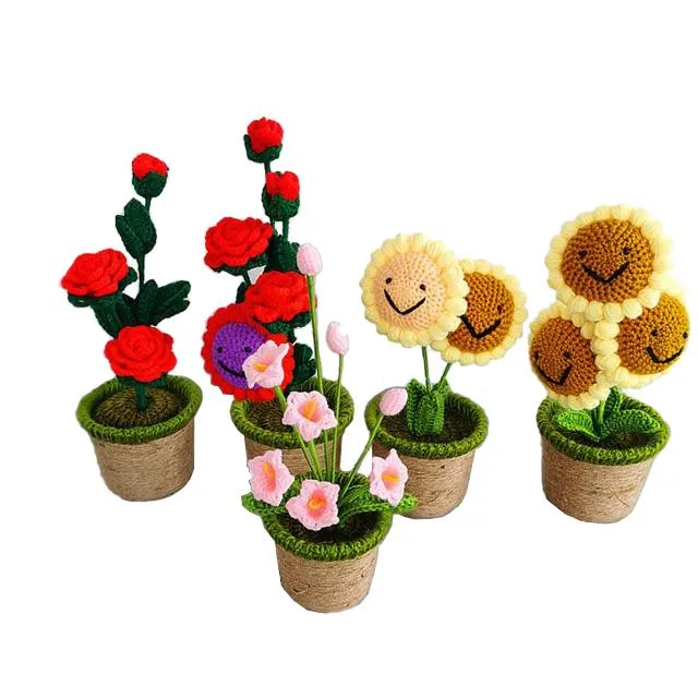 Handmade  Crochet Wool Knitting  Simulation Flower For Home Decoration Crafts