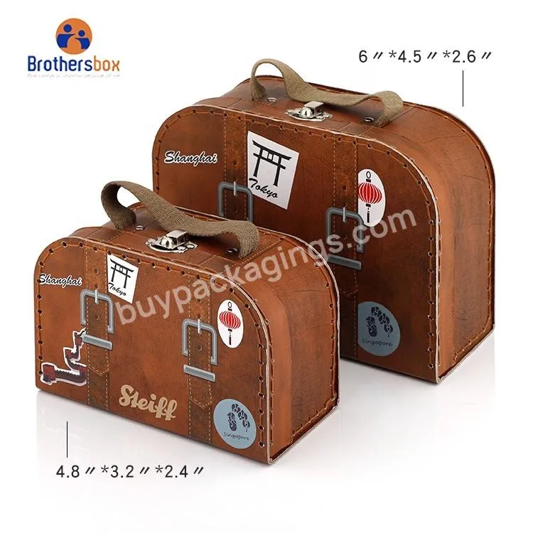 Handmade kids paper suitcase wholesale storage boxes baby gift packaging box decorative cardboard suitcase boxes with handle