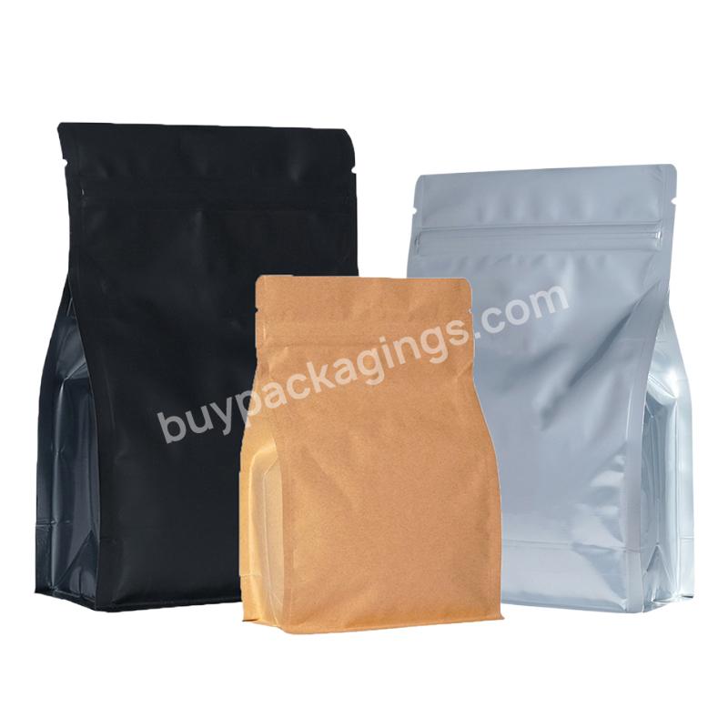 Heat Seal Flat Bottom Coffee Bean Bags 250g 500g 1000g Kraft Paper Plastic Coffee Pouch