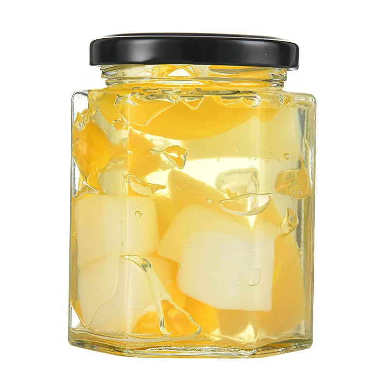 Hexagonal glass bottle sealed chili pickles jar Honey jar empty jam jar storage