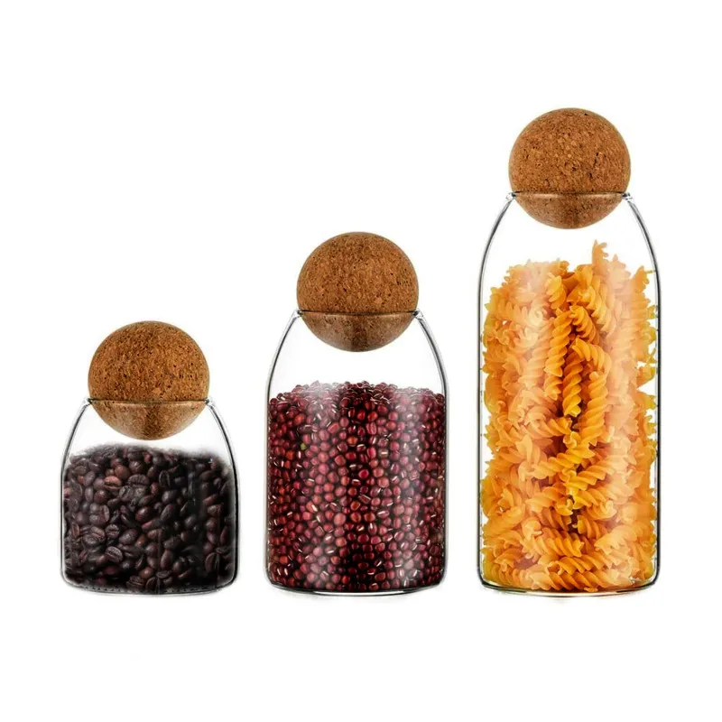 High Borosilicate Glass Airtight Bottles Food Storage Containers Jar With Cork Ball Lid Stoppers