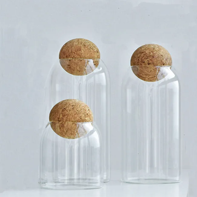 High Borosilicate Glass Airtight Bottles Food Storage Containers Jar With Cork Ball Lid Stoppers