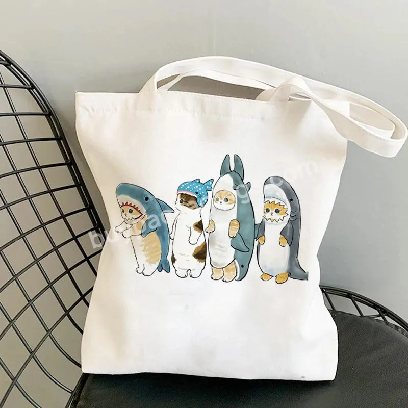 High Capacity Canvas Shoulder Bags Woman Shopping Bags Kawaii Cats Cartoon Manga Tote Beach Bag Shopper Handbags