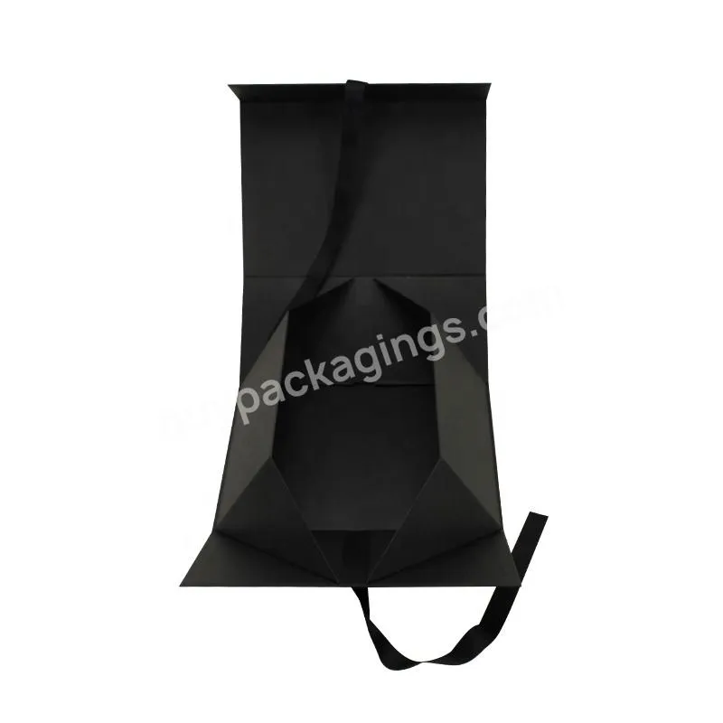 High-End Black Foldable Shoe Clothes Paper Gift Boxes Foldable Ribbon Packaging Magnetic Gift Card Paper Box