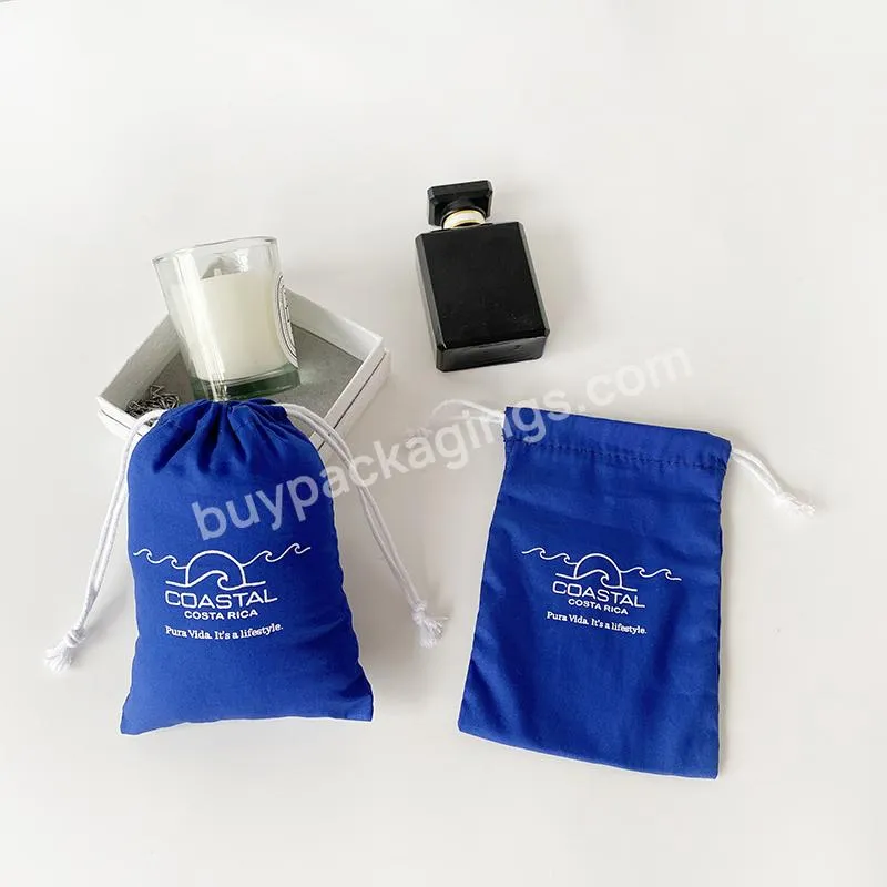 High End Custom Logo Royal Blue Drawstring Cotton Necklace Pouches Bags