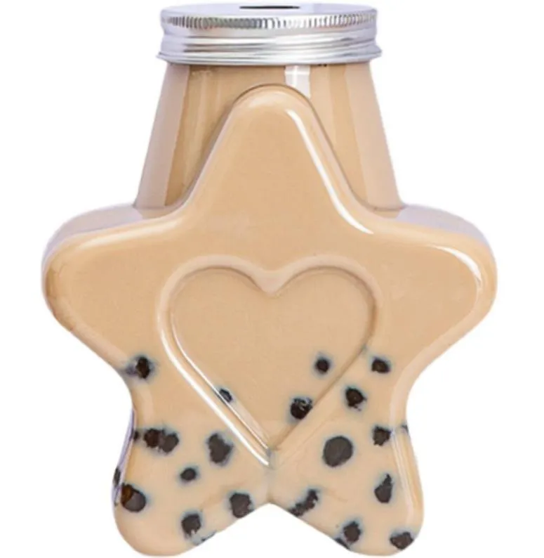 High Quality 300ml 400ml 500ml Star Shape Cute Plastic Milk Tea Bottle Beverage PET Bottles