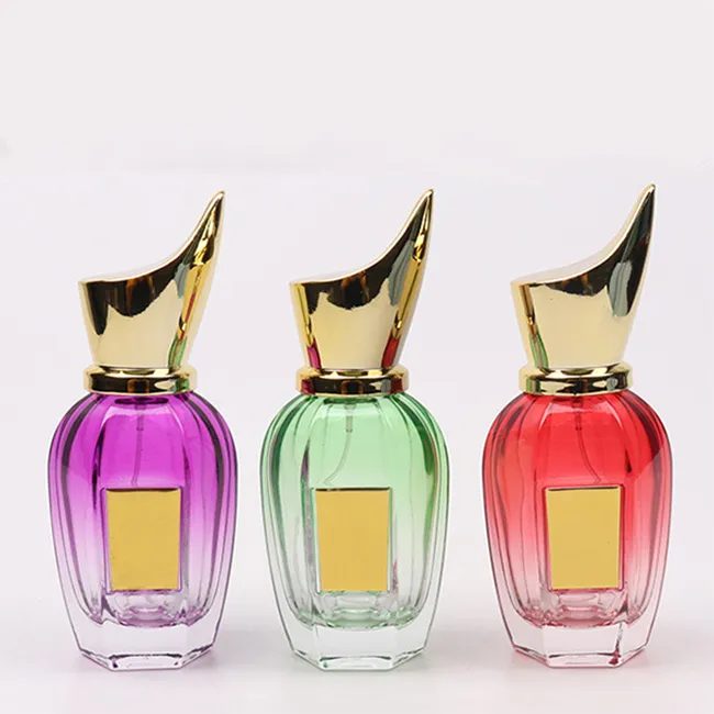 High Quality 30ml 50ML Progressive Color For Liquid Hexagonal Bottom Glass Material Perfume Bottle with Pipe Cap