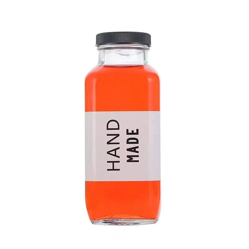 High Quality 500ml 700ml French Square Glass Beverage Juice Bottle With Aluminium Cap