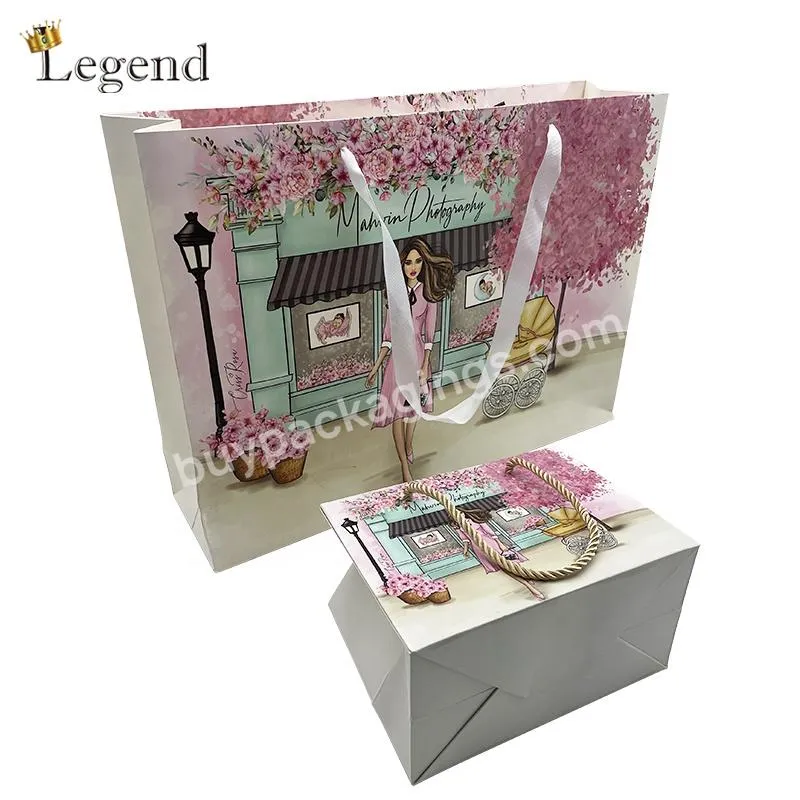 High Quality Beautiful Boutique Shopping Packaging Art Paper Full Color Printing Custom Big Paper Bag Customized