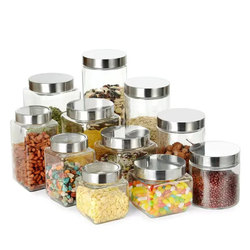 High Quality Borosilicate Airtight Glass Square Shaped Glass Kitchen Food Storage Jar With Stainless Steel Cap