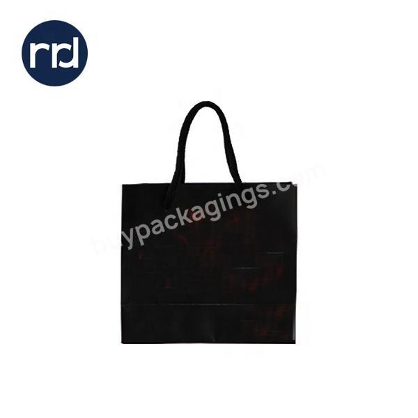 High Quality Custom Logo Rectangular Black Fancy Paper Gift Bags with Handle
