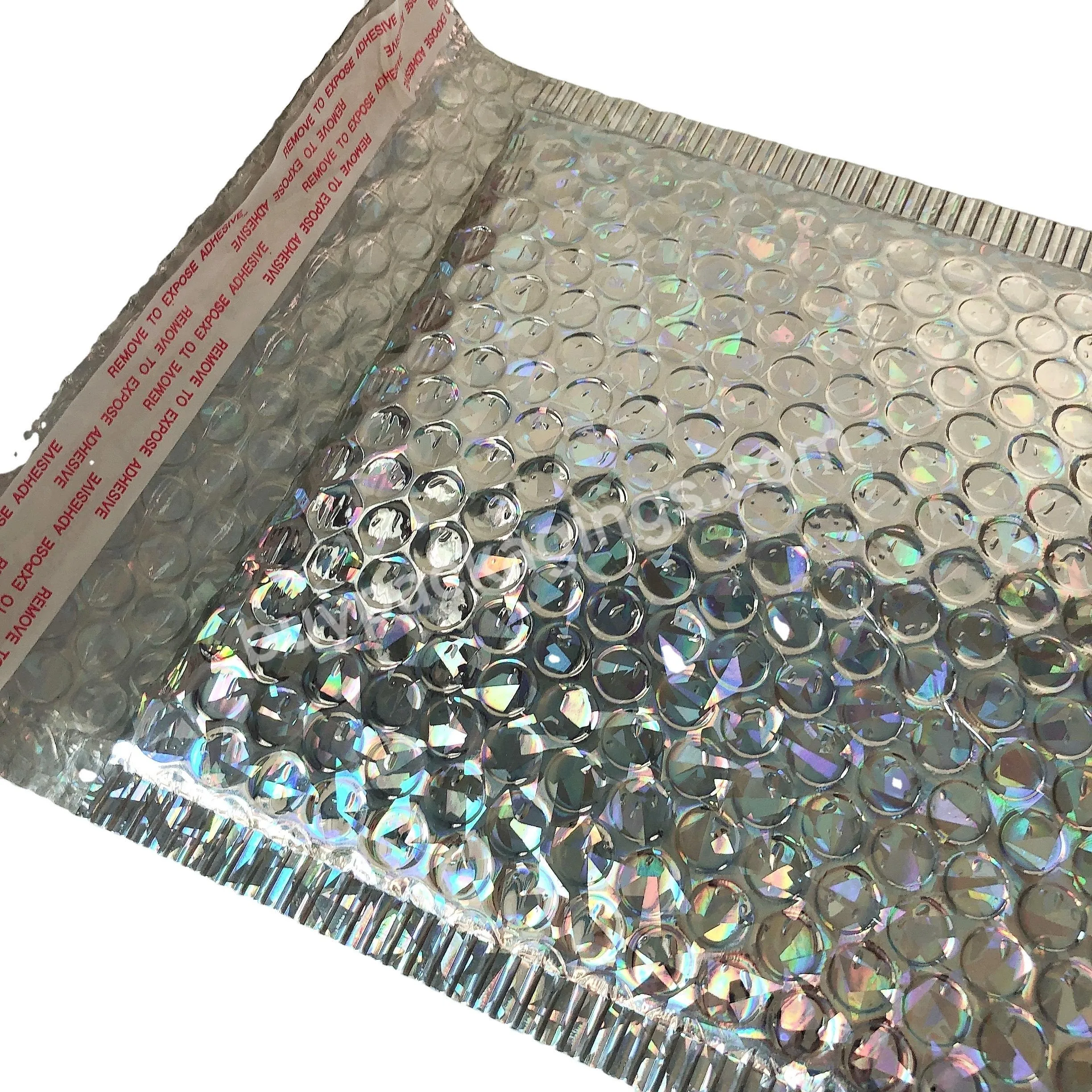 High Quality Global China Post Air Mail Metallic Holo Bubble Mailer Glitter Rainbow Holographic Polymailer For Makeup Brush