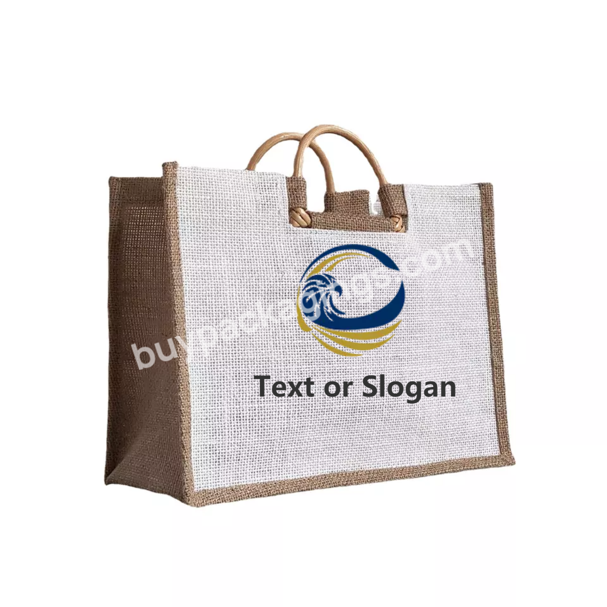 High Quality Jute Rattan Wooden Handle Shopping Bag Retro Gift Linen Bag Customizable Logo Eco-friendly Tote Ba