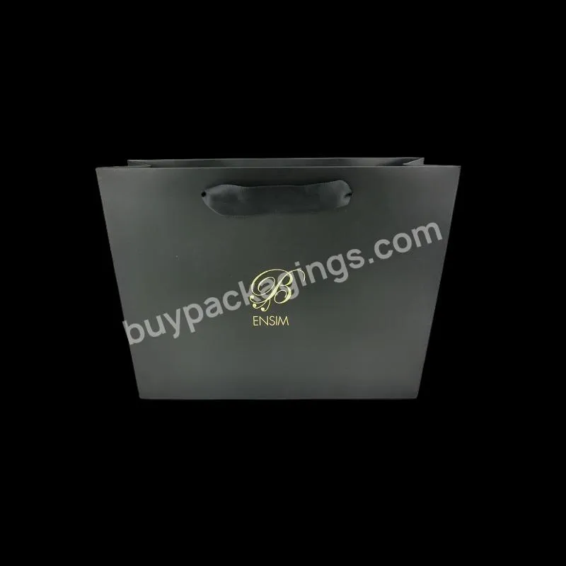 High Quality Luxury Black Luxury Kraft Art Paper Bags With A Ribbon Handle And A Rose Gold Foil Printed Logo 230g 250g