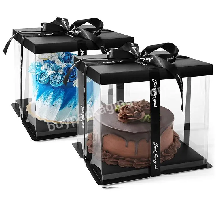 High Quality Plastic Transparent Cake Storage Boxes With Ribbon