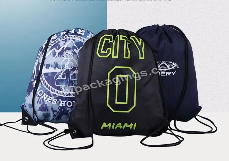 High Quality Polyester Draw String Sports Backpack Gym Bag Waterproof Custom Logo Promotional Fitness Drawstring Bags