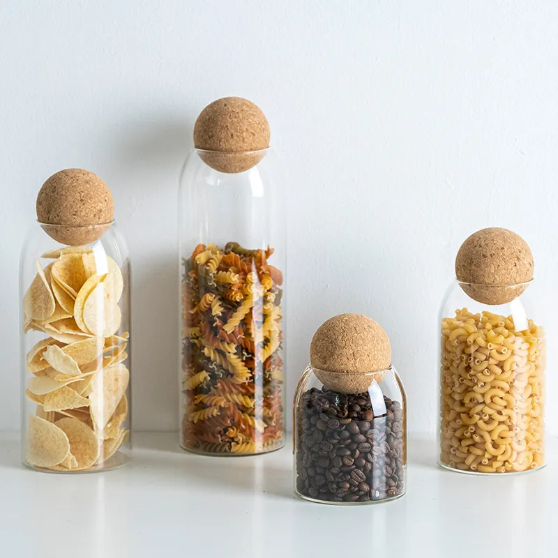 High Quality Spice Jar Glass Storage Bottle With Round Cork Food Storage Container