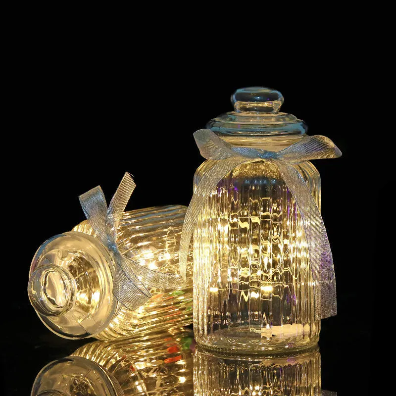 High Quality Star Bottle LED Light String Glow Bottle For  Candy Vertical Grain Design Glass Jar