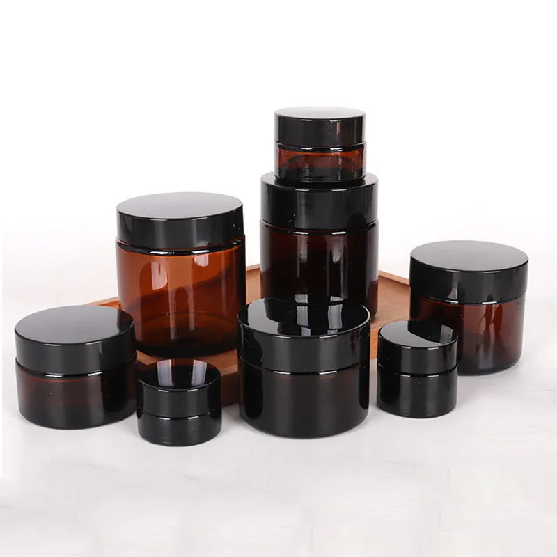 High Quality Supplier Glass Amber Color Cream Jar Cosmetic Multi-specification 4oz 100g Glass Bottle With Black Cap