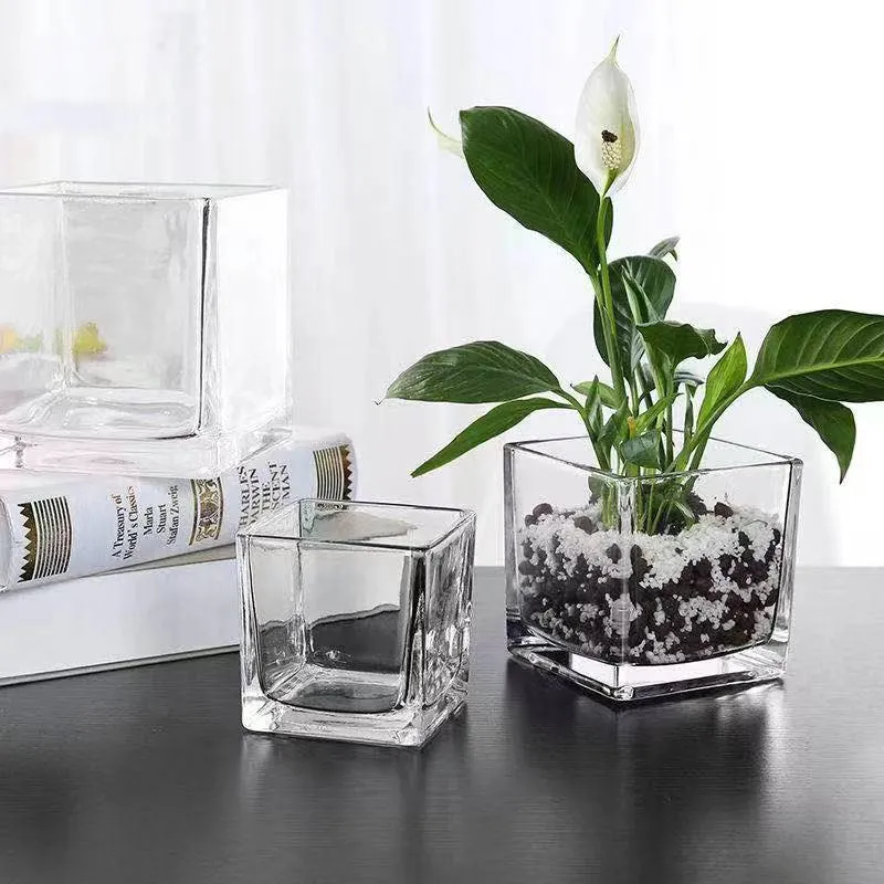 High Quality Transparent Clear Cheap Multi Size Square Shaped Living Room Glass Flower Vase For Decoration