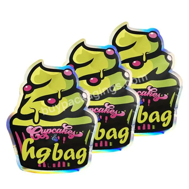 Holographic Matte Plastic Packaging Zipper Bag Gummy Candy Cookie Special Shaped Rainbow Ziplock Foil Custom Shape Mylar Bag