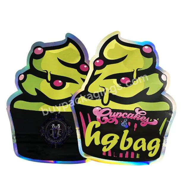 Holographic Matte Plastic Packaging Zipper Bag Gummy Candy Cookie Special Shaped Rainbow Ziplock Foil Custom Shape Mylar Bag