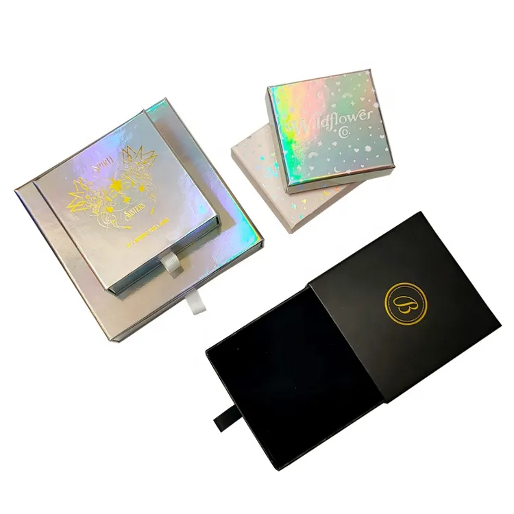 Holographic Necklace Jewellery Box Custom Luxury Paper Ring Packaging Gift Jewelry Box