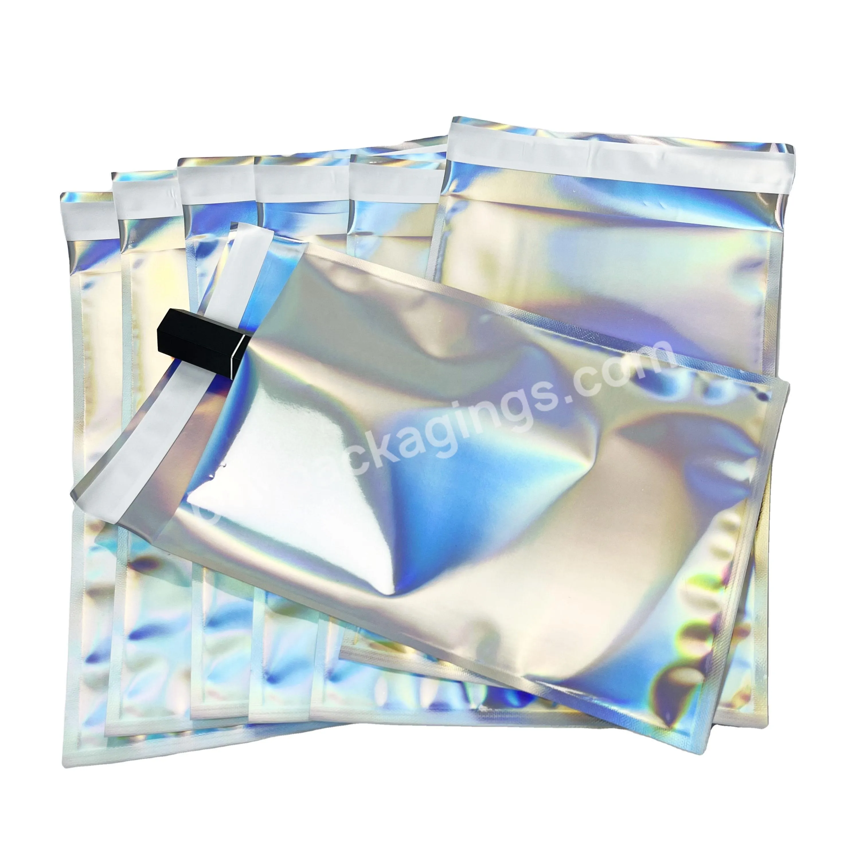 Holographic Poly Mailer Glitter Mailing Shipping Bags Metallic Foil Self-sealing Packaging Mylar Storage Envelopes