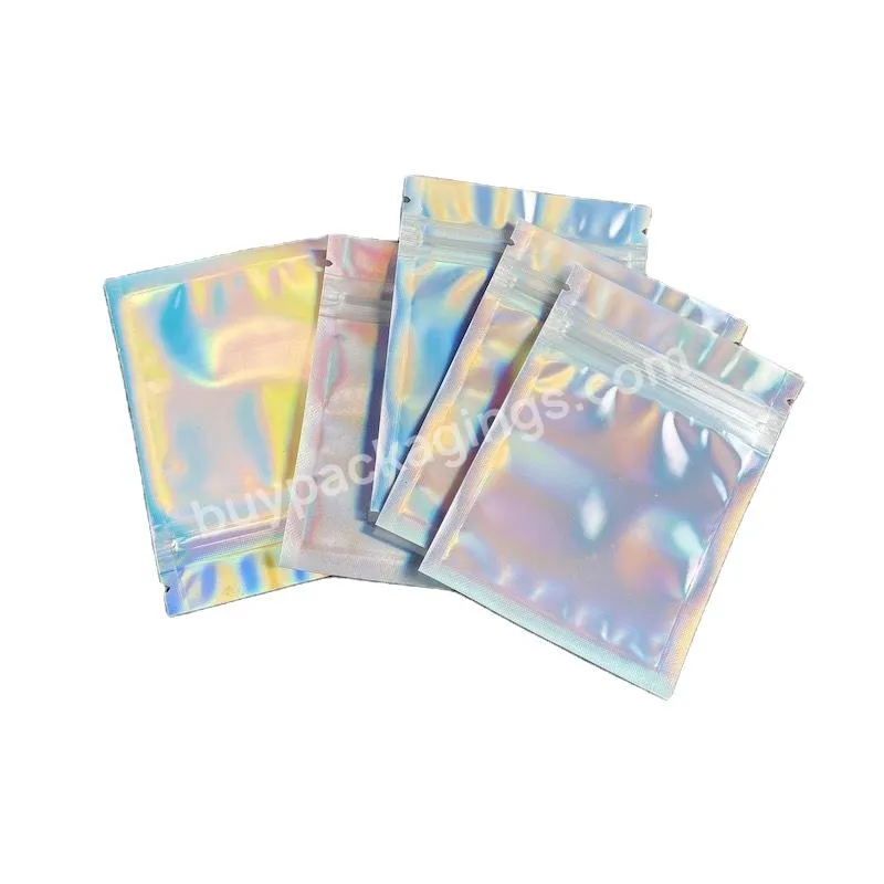 Holographic Zipper Bag Smell Proof Rainbow Glossy Stand Up Bag Zip Lock
