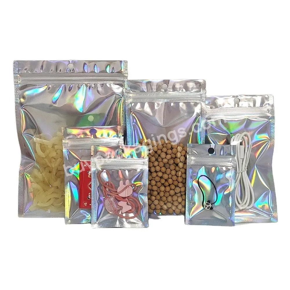 Holographic Zipper Bag Smell Proof Rainbow Glossy Stand Up Bag Zip Lock
