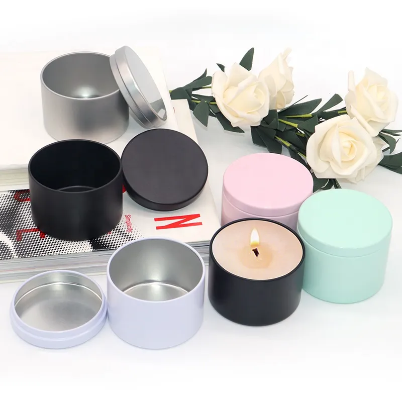 Home Decoration Candle Tins With Lid 8Oz Empty Tinplate Scented Candle Pronted Jar Paint Metal Vessels Tin Gift Can