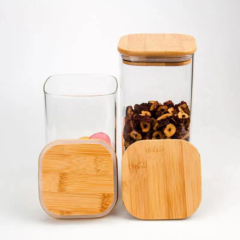 Homeware Clear Glass Seasoning Coffee Bean Container Storage Jar Bamboo Sealed Lid