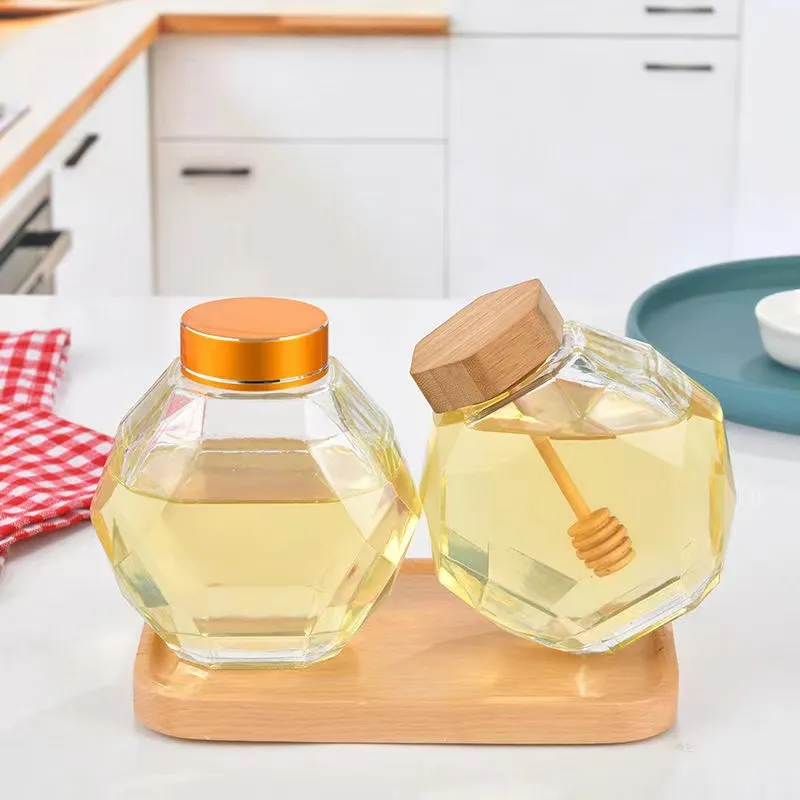 Honeycomb Shape Hexagonal Glass Honey Jar Clear Hexagon Honey Bottle