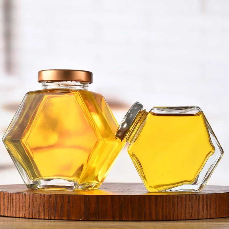 Honeycomb tinplate lid hexagon honey sealed jar jam separate bottle transparent sealed glass empty bottle