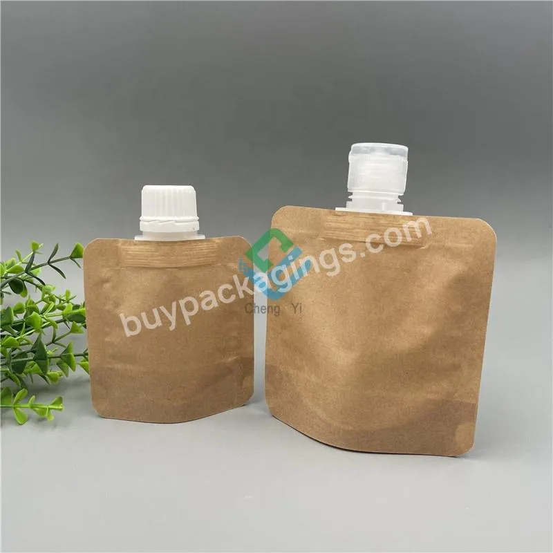Hot Sale 1 Oz 30 Grams 100ml Kraft Paper Pouch Recyclable Stand Up Spout Bag For Cosmetic Lotion Refill Liquid Pouch
