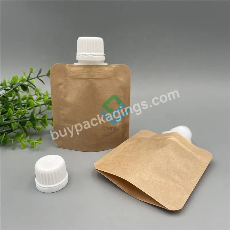 Hot Sale 1 Oz 30 Grams 100ml Kraft Paper Pouch Recyclable Stand Up Spout Bag For Cosmetic Lotion Refill Liquid Pouch
