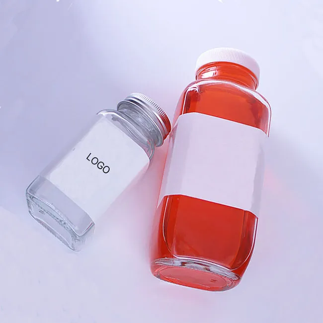 Hot Sale 250ML 350ML 500ML Milk Tea Juice Beverage Water Square Clear Glass  Bottle