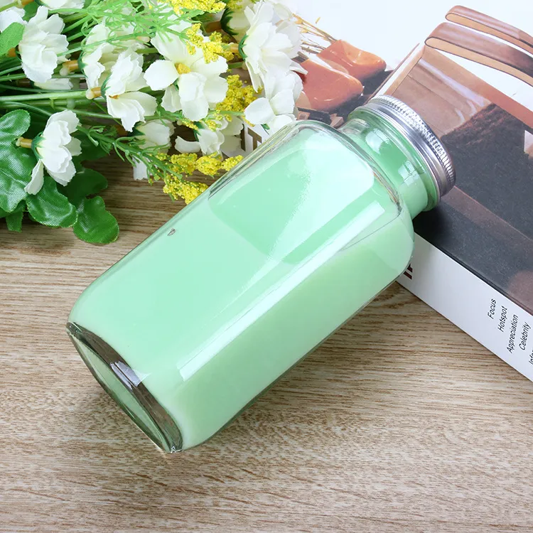 Hot Sale 80ml 180ml Square Juice Glass Milk Bottle With Screw Cap