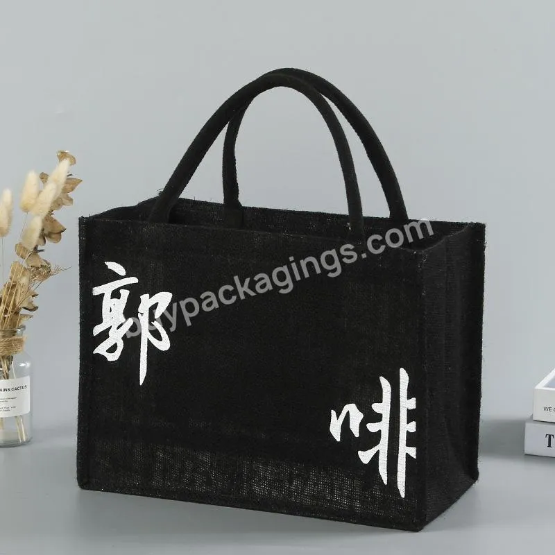 Hot Sale Black Jute Tote Bag Non Woven Shopping Bag With Customized Printed Logo